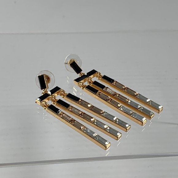 A New Day Earrings Nickle Free Dangle Gold Tone Black Enamel Rhinestones - Picture 6 of 6